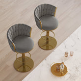 Set of 2 gray swivel bar stools with velvet curved back and adjustable height